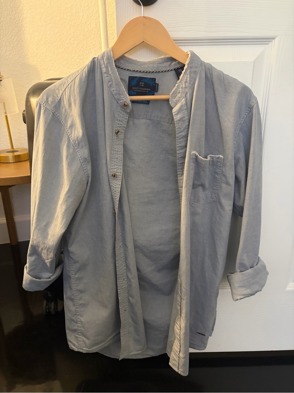 Scotch & Soda Light Gray/blue Band-Collar Shirt